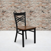 Flash Furniture Hercules Series Black ''X'' Back Metal Restaurant Chair with Cherry Wood Seat XU-6FOBXBK-CHYW-GG